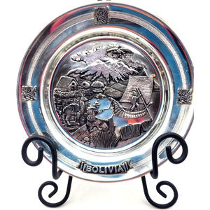 BOLIVIA 3D Tin Decorative Plate 97% Estano 7.5" Stand Not Included